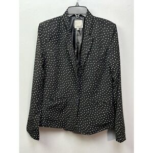 Aryn K Blazer Womens Small Black White Polka Dot Button Front Jacket Polyester